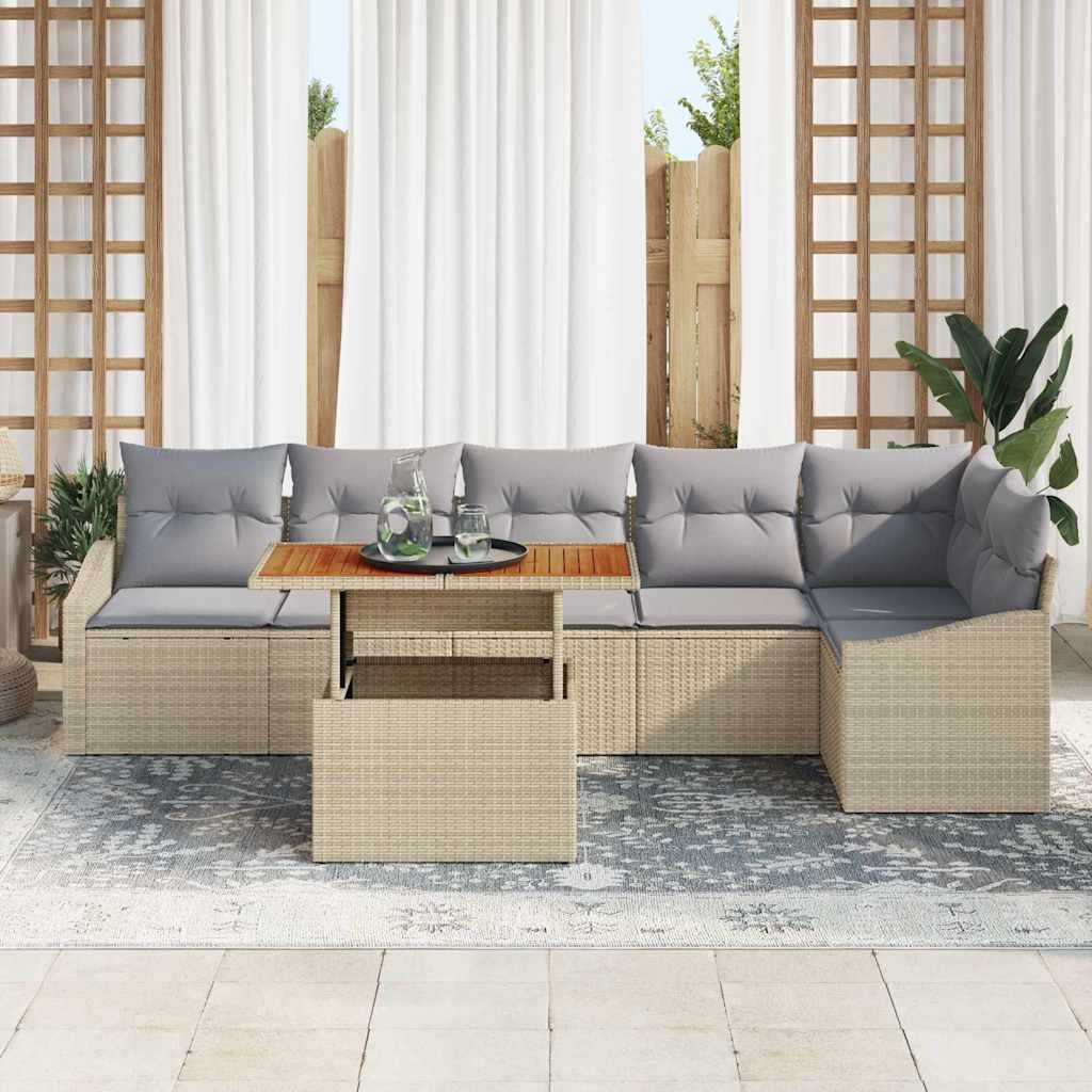 Set da Pranzo per Giardino con cuscino 7 pcs Beige e grigio | homemem39