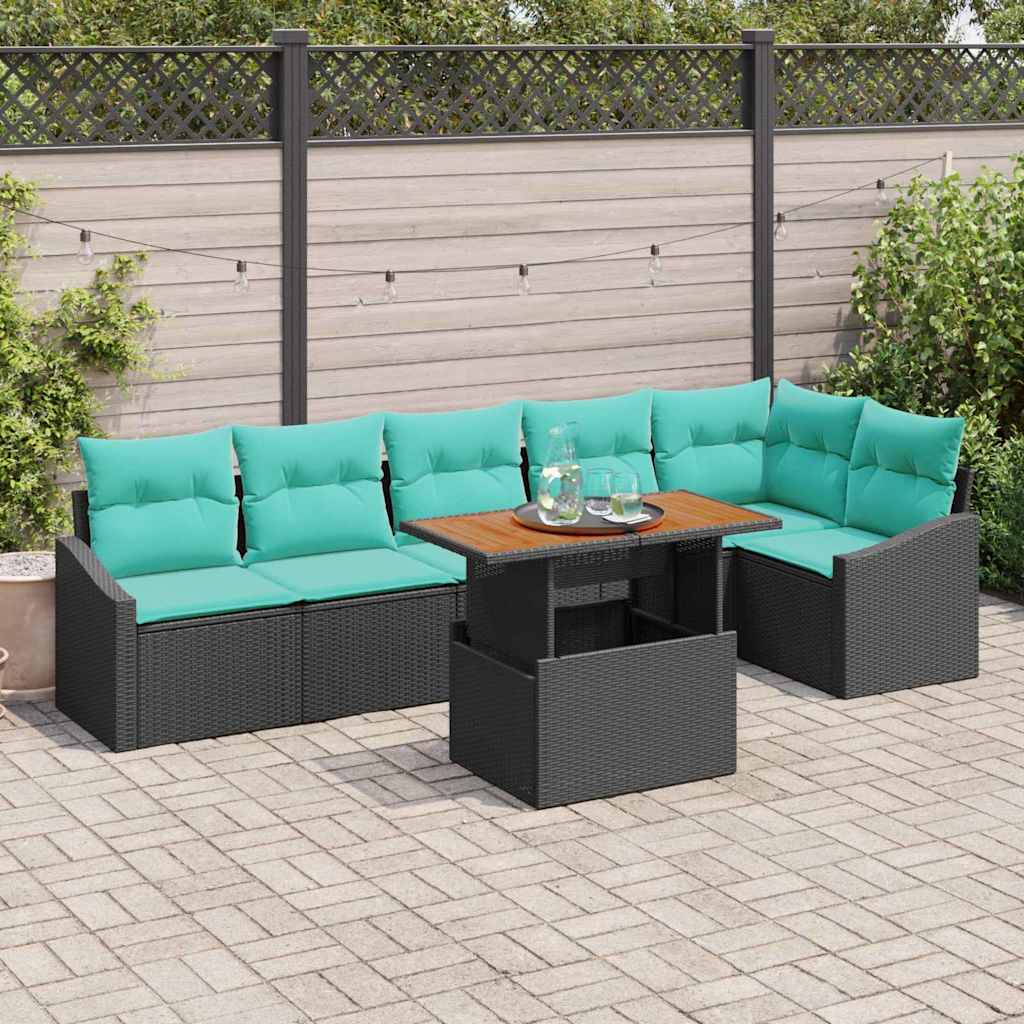 Set da Pranzo per Giardino con cuscino 7 pcs Nero e Verde acqua