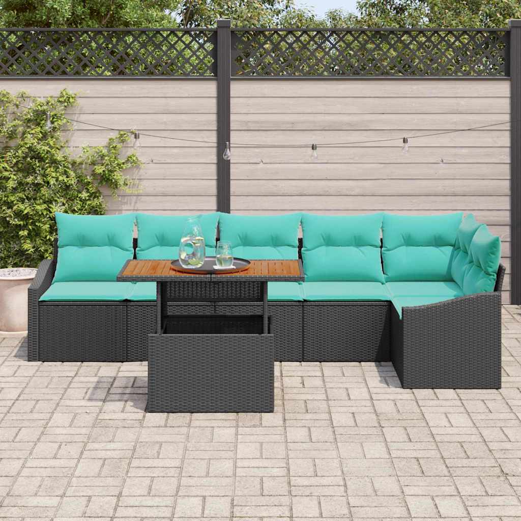 Set da Pranzo per Giardino con cuscino 7 pcs Nero e Verde acqua | homemem39