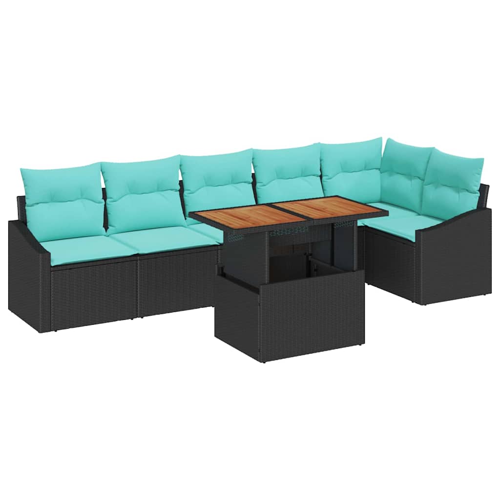 Set da Pranzo per Giardino con cuscino 7 pcs Nero e Verde acqua