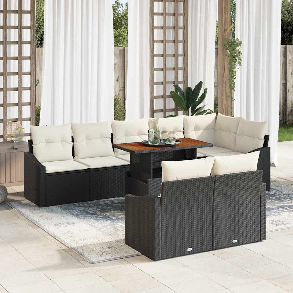 Set Divano da Giardino con cuscino 9 pcs Nero e Crema | homemem39