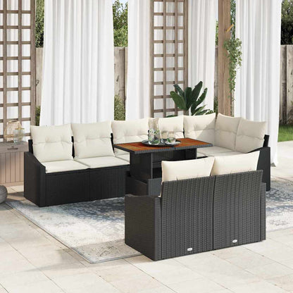 Set Divano da Giardino con cuscino 9 pcs Nero e Crema | homemem39