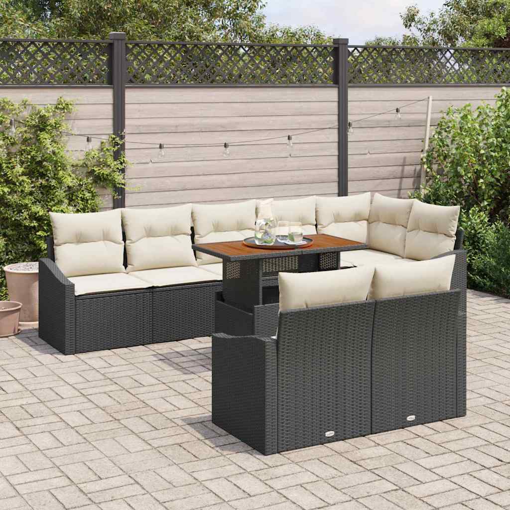 Set Divano da Giardino con cuscino 9 pcs Nero e Crema | homemem39
