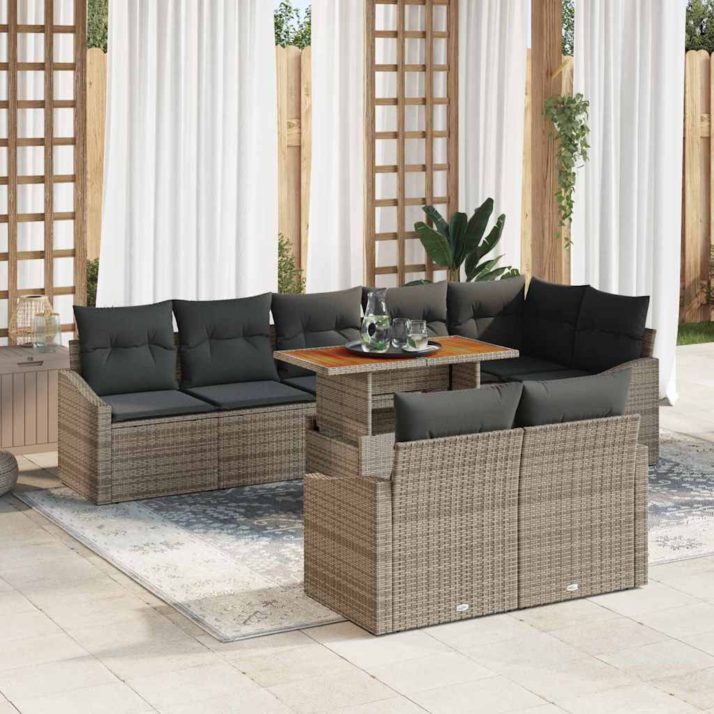 Set Divano da Giardino con cuscino 9 pcs Grigio e Marrone