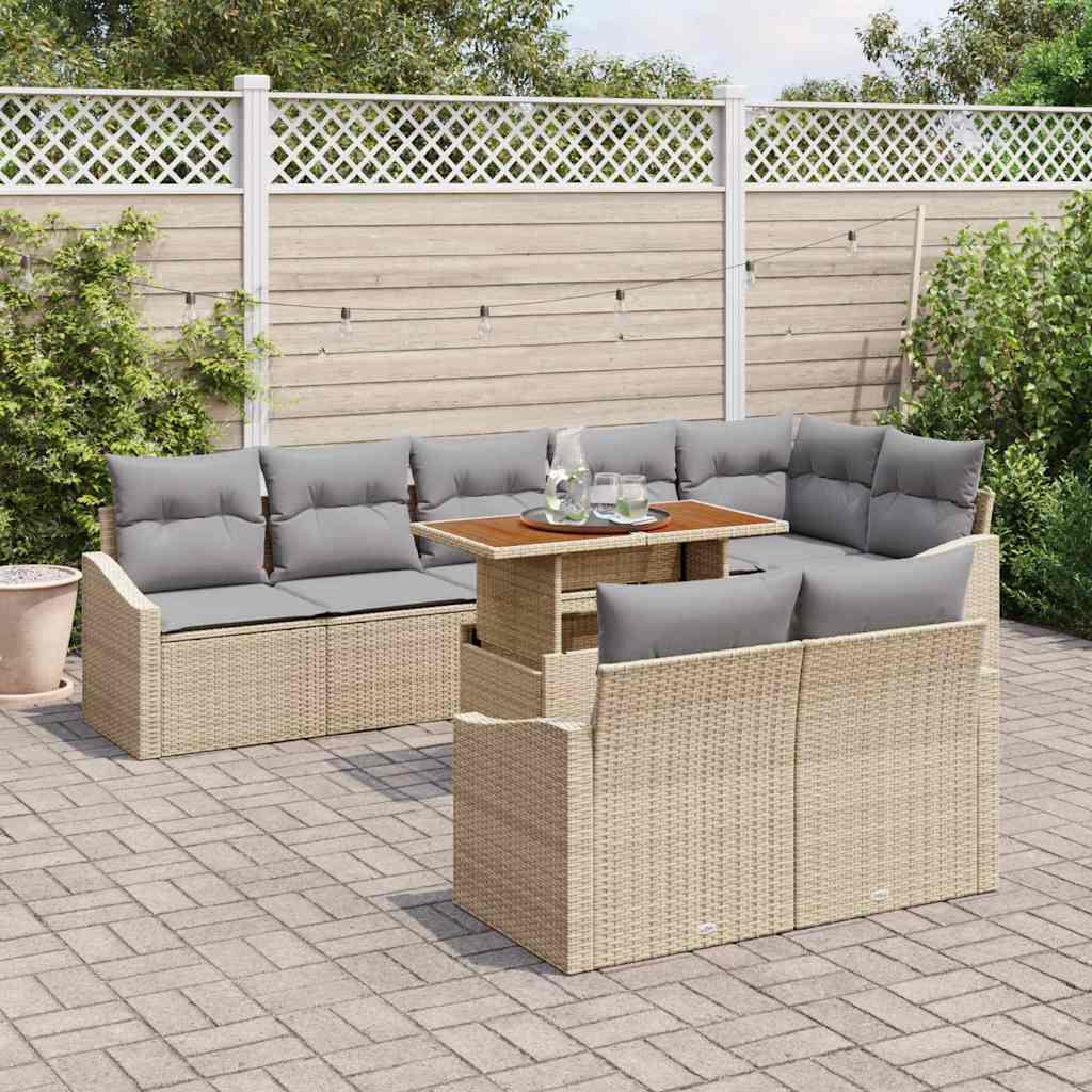 Set Divano da Giardino con cuscino 9 pcs Beige e grigio | homemem39