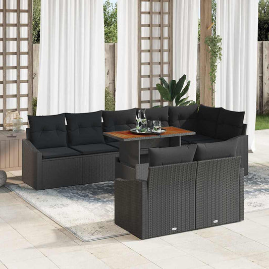 Set Divano da Giardino 9 pcs Nero e Marrone 100 x 55 x 73 cm