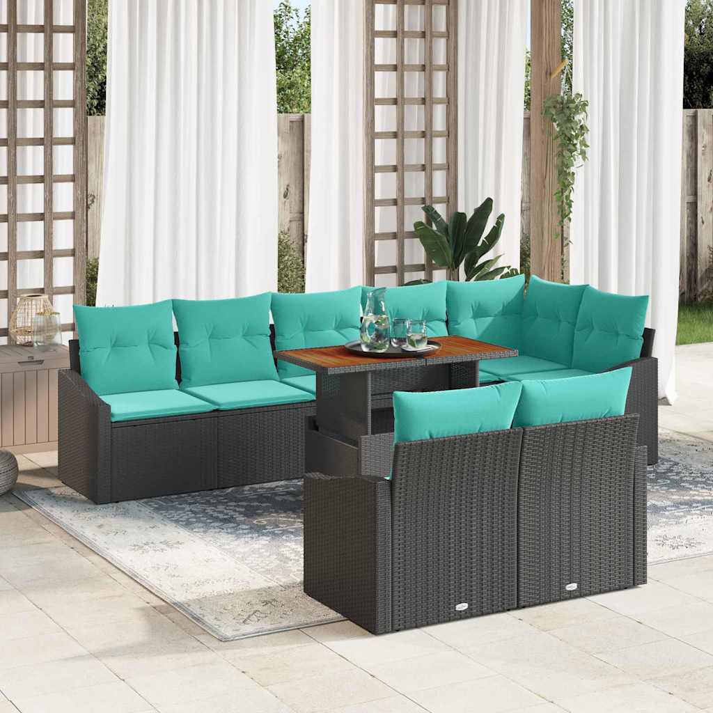 Set da Pranzo per Giardino con cuscino 9 pcs Nero e Verde acqua | homemem39