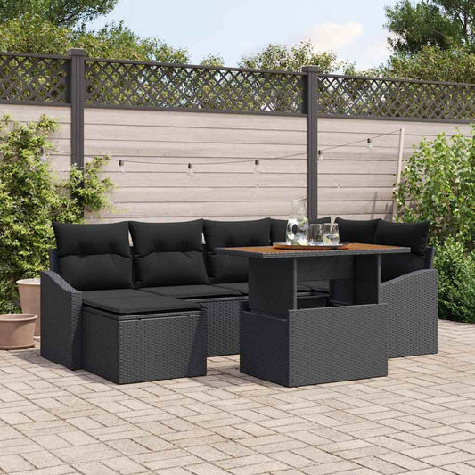 Set da Pranzo per Giardino con cuscino 7 pcs Nero e Marrone