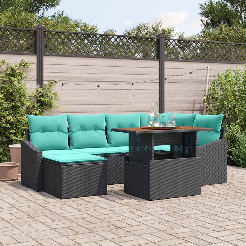 Set da Pranzo per Giardino con cuscino 7 pcs Nero e Verde acqua | homemem39
