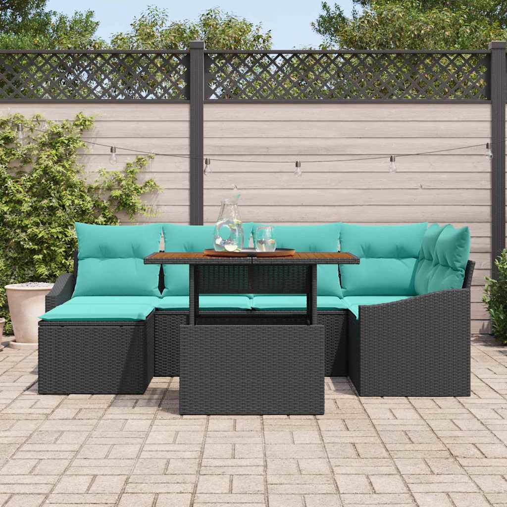 Set da Pranzo per Giardino con cuscino 7 pcs Nero e Verde acqua | homemem39