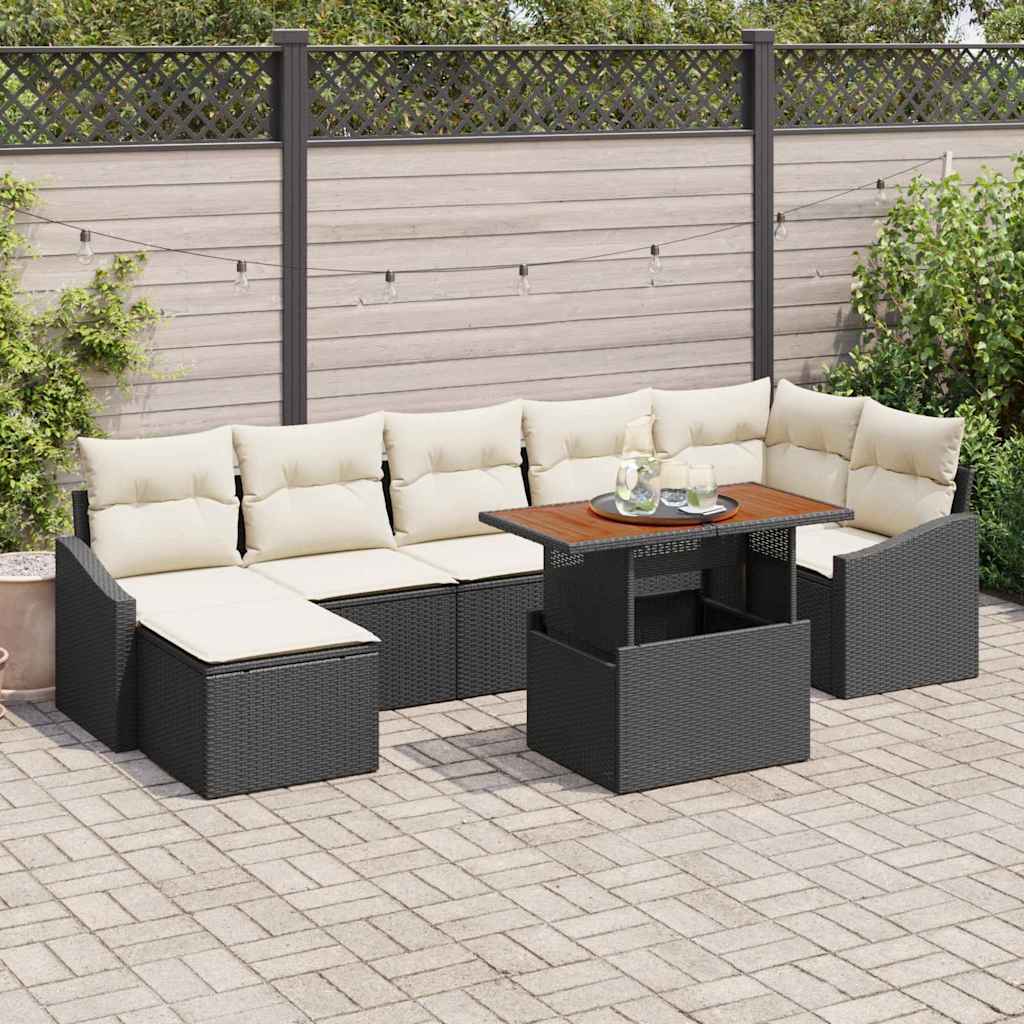 Set da Pranzo per Giardino con cuscino 8 pcs Nero e Crema | homemem39