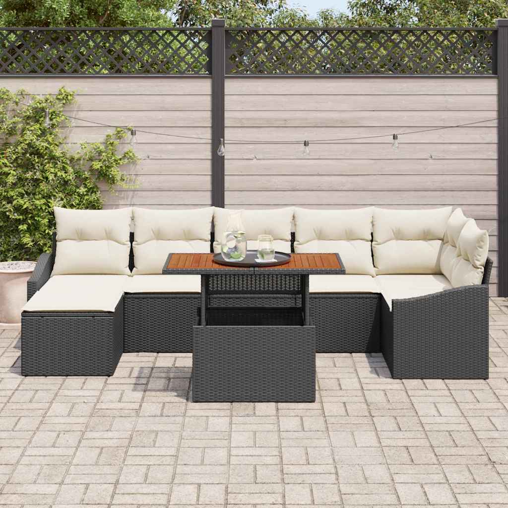 Set da Pranzo per Giardino con cuscino 8 pcs Nero e Crema | homemem39