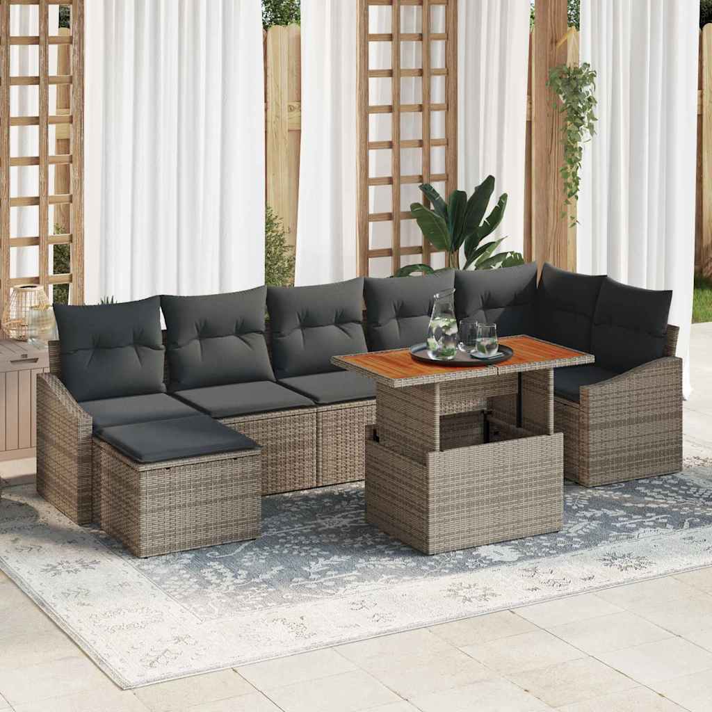 Set da Pranzo per Giardino con cuscino 8 pcs Grigio e Marrone | homemem39