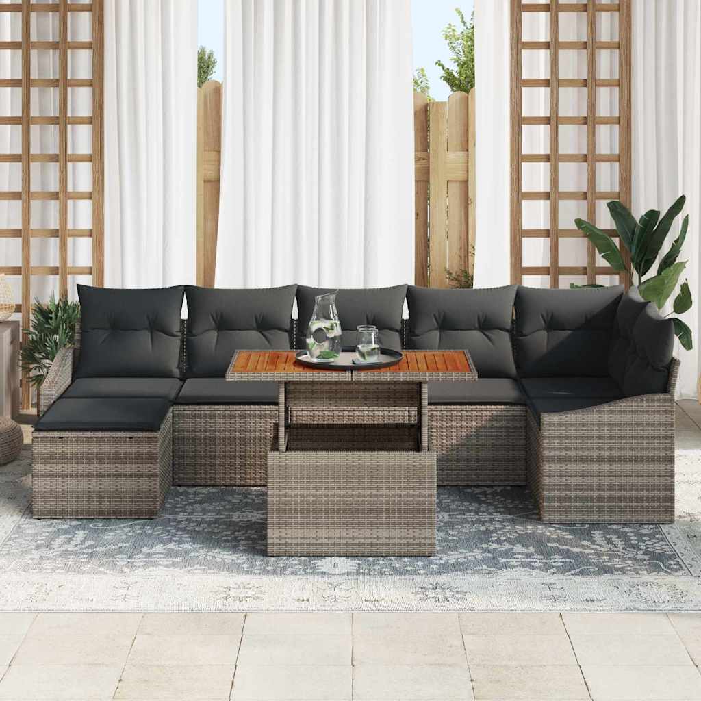 Set da Pranzo per Giardino con cuscino 8 pcs Grigio e Marrone | homemem39