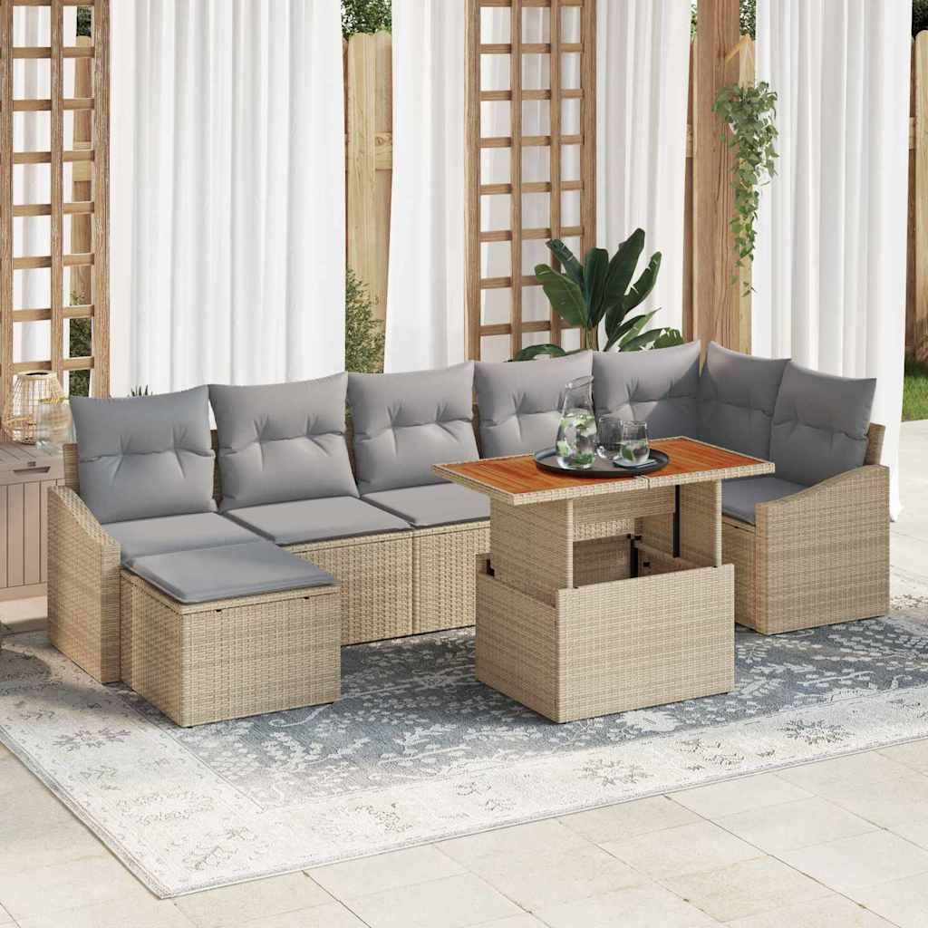 Set da Pranzo per Giardino con cuscino 8 pcs Beige e grigio | homemem39