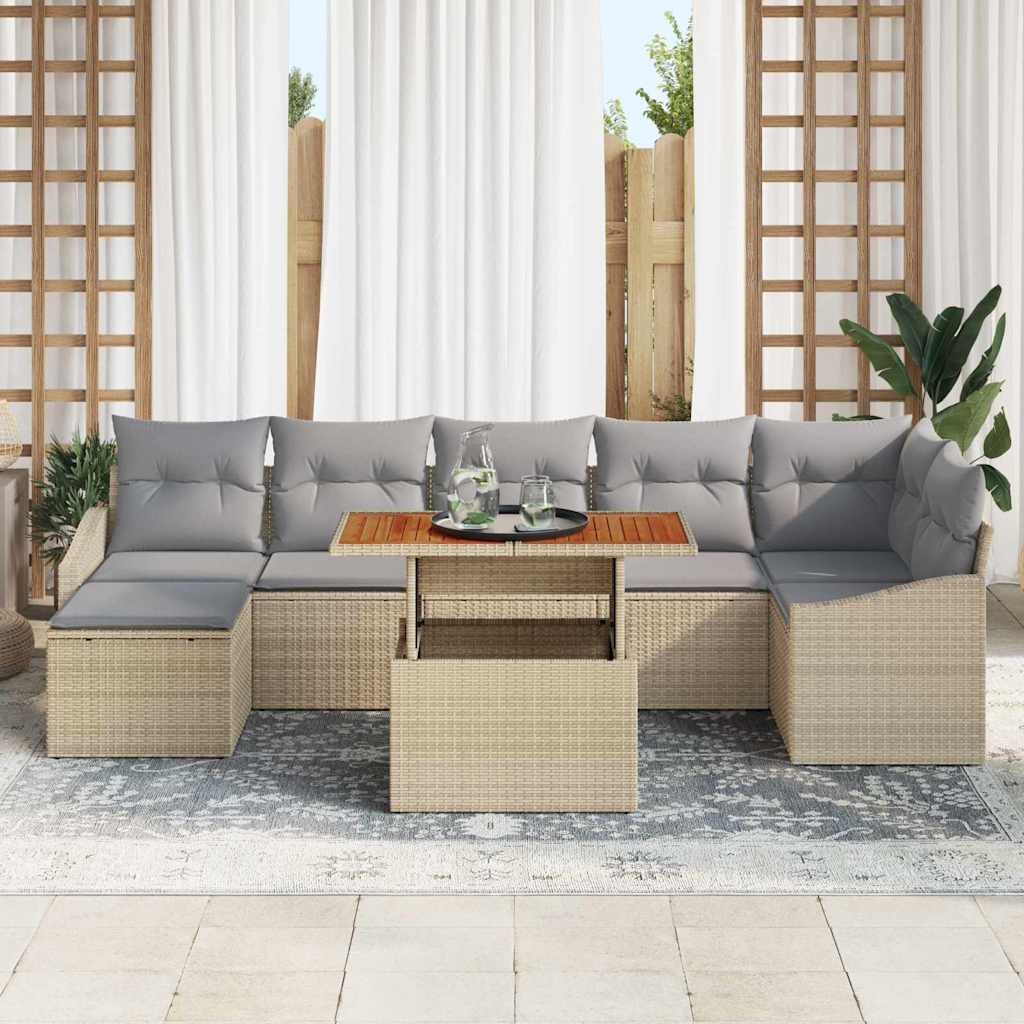 Set da Pranzo per Giardino con cuscino 8 pcs Beige e grigio | homemem39