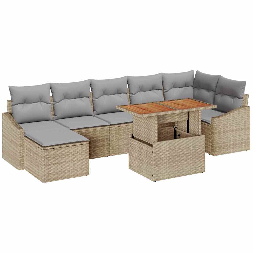 Set da Pranzo per Giardino con cuscino 8 pcs Beige e grigio | homemem39