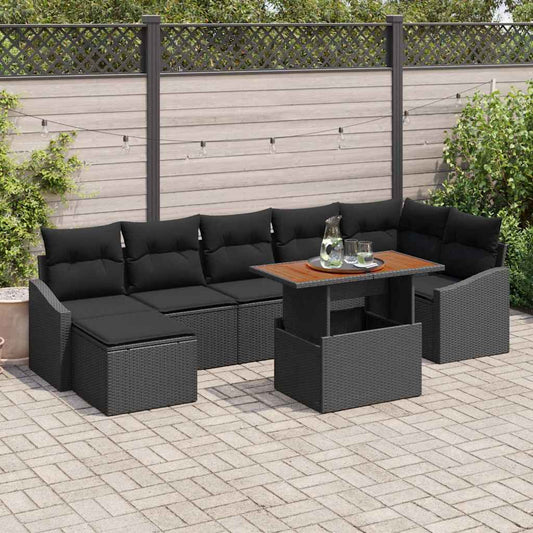 Set da Pranzo per Giardino con cuscino 8 pcs Nero e Marrone