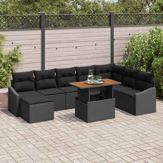 Set da Pranzo per Giardino con cuscino 9 pcs Nero e Marrone