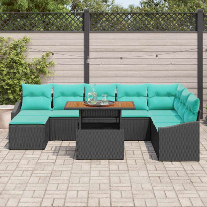 Set da Pranzo per Giardino con cuscino 9 pcs Nero e Verde acqua | homemem39