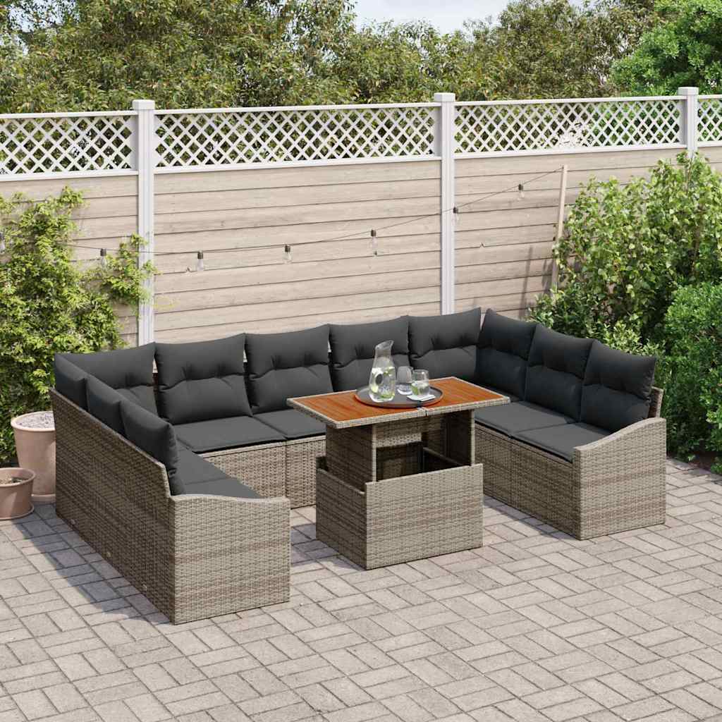 Set da Pranzo per Giardino con cuscino 10 pcs Grigio e Marrone | homemem39