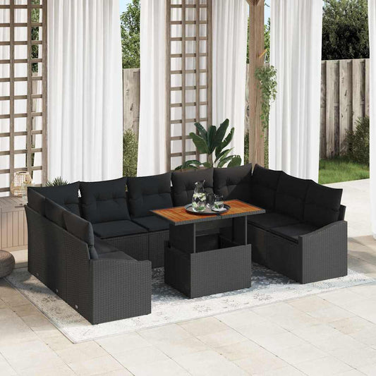 Set da Pranzo per Giardino con cuscino 10 pcs Nero e Marrone