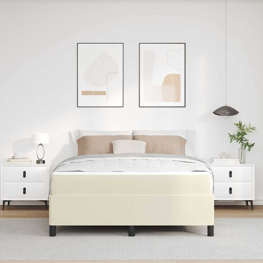 Struttura del letto con materasso Crema 140 x 190 cm Tessuto | homemem39