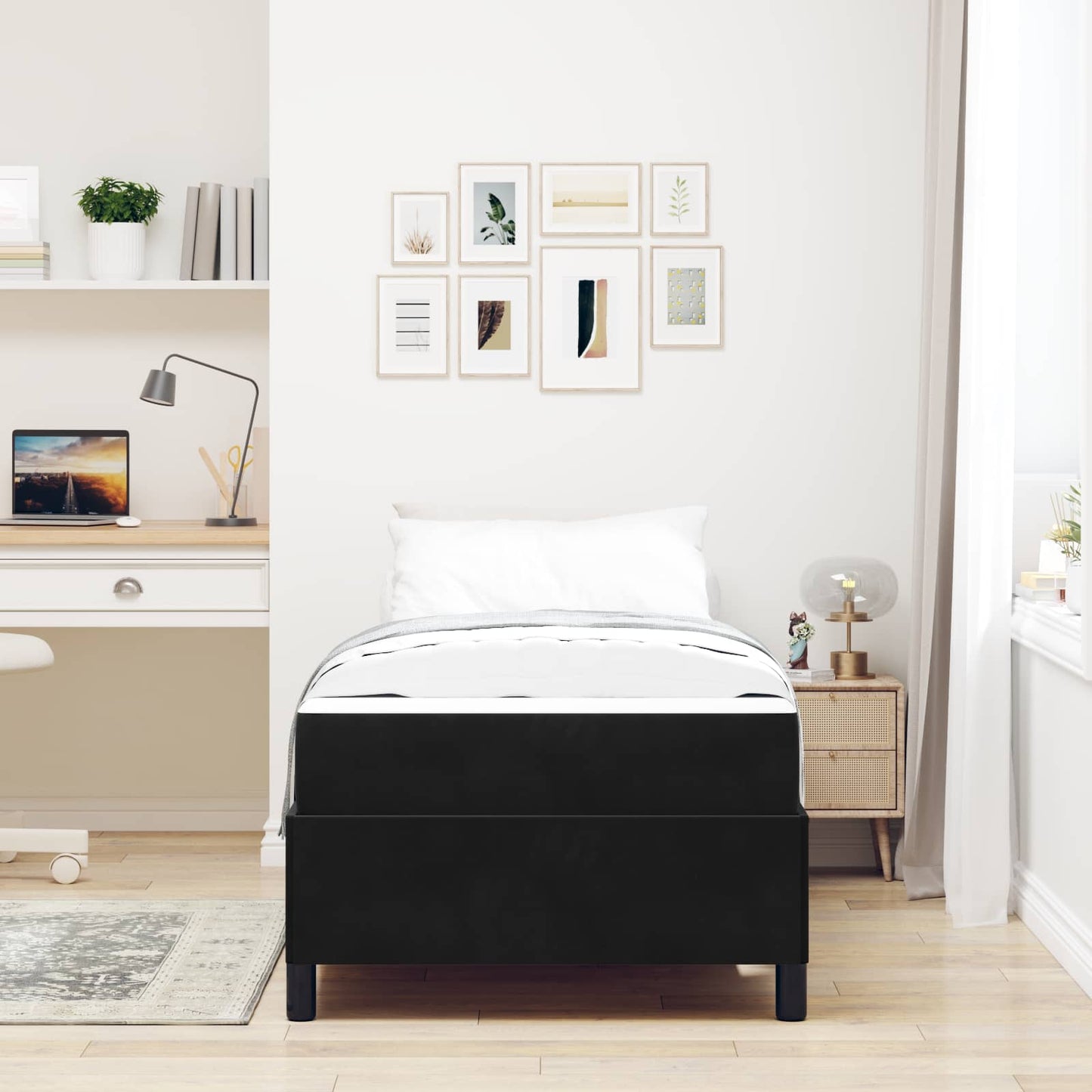 Struttura del letto con materasso Nero 80 x 200 cm Tessuto | homemem39