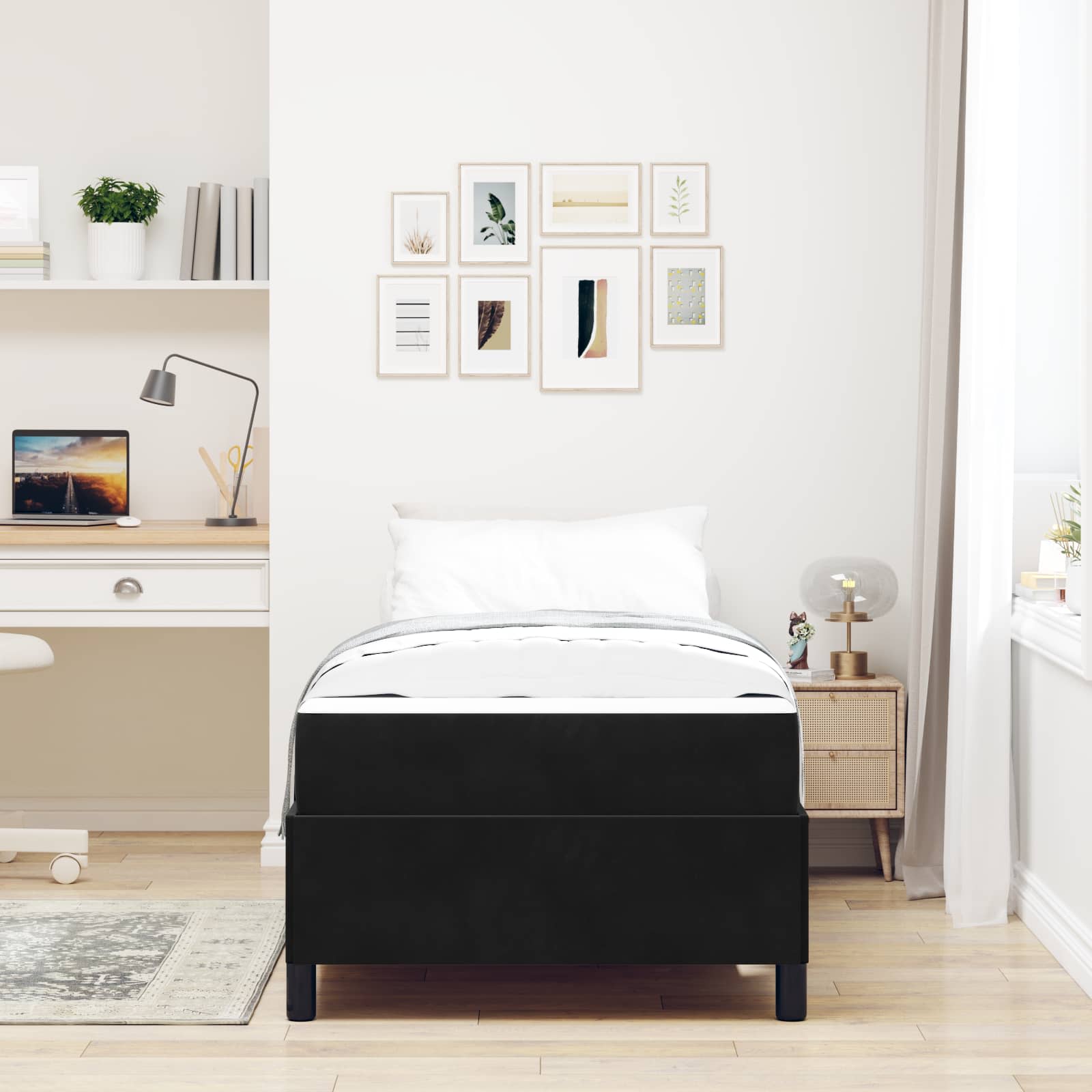 Struttura del letto con materasso Nero 80 x 200 cm Tessuto | homemem39