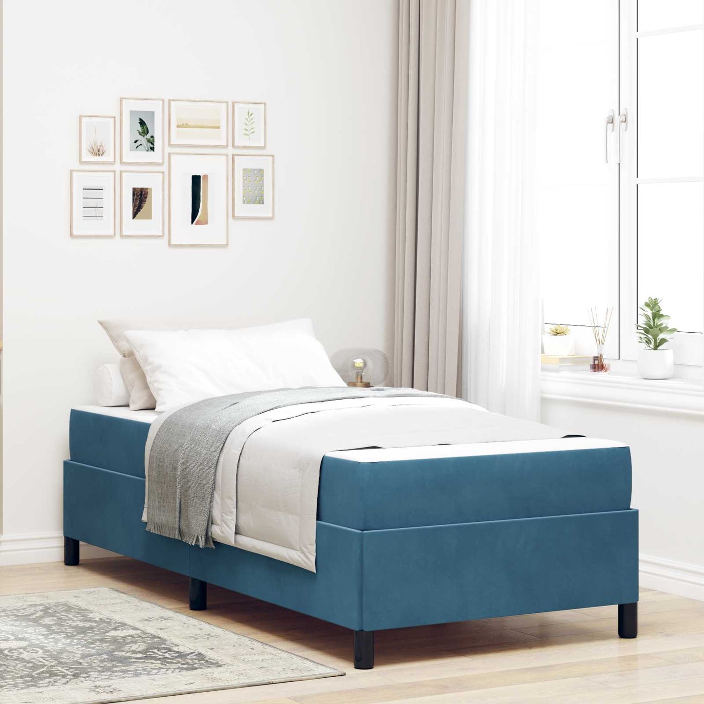 Struttura del letto con materasso Blu Scuro 90 x 190 cm Tessuto | homemem39