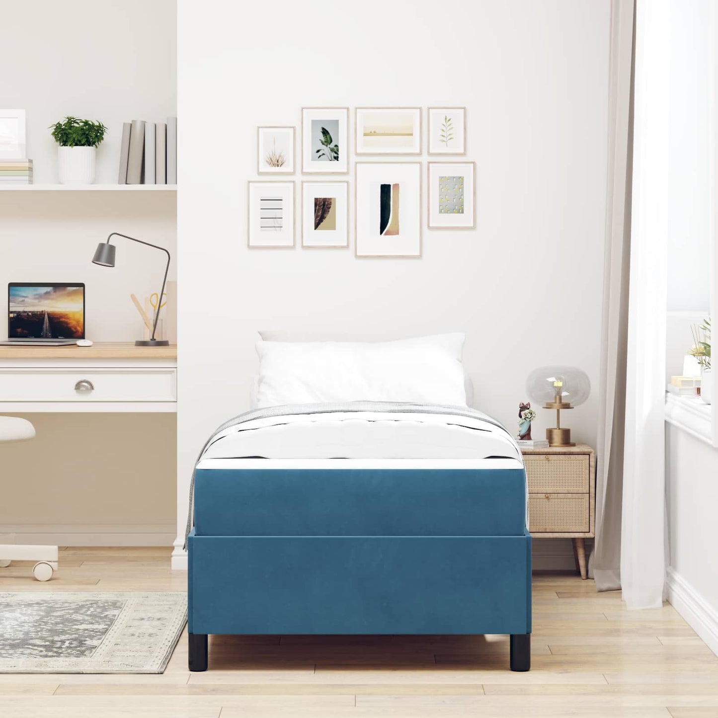 Struttura del letto con materasso Blu Scuro 90 x 190 cm Tessuto | homemem39