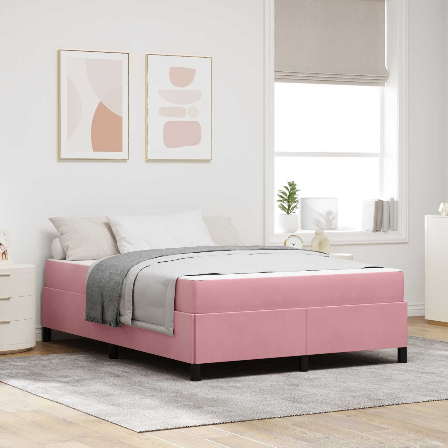Struttura del letto con materasso Rosa 160 x 200 cm Tessuto | homemem39