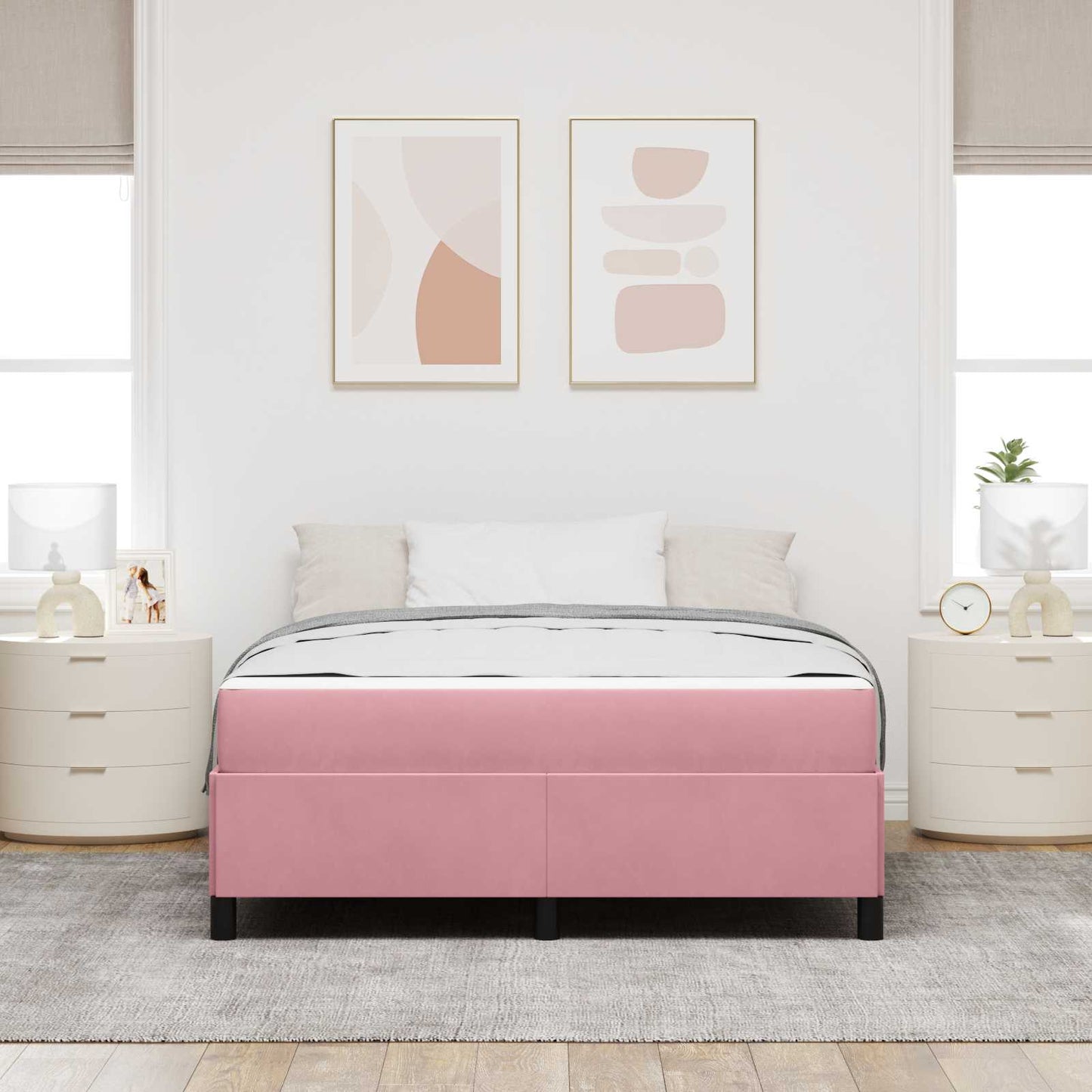 Struttura del letto con materasso Rosa 160 x 200 cm Tessuto | homemem39