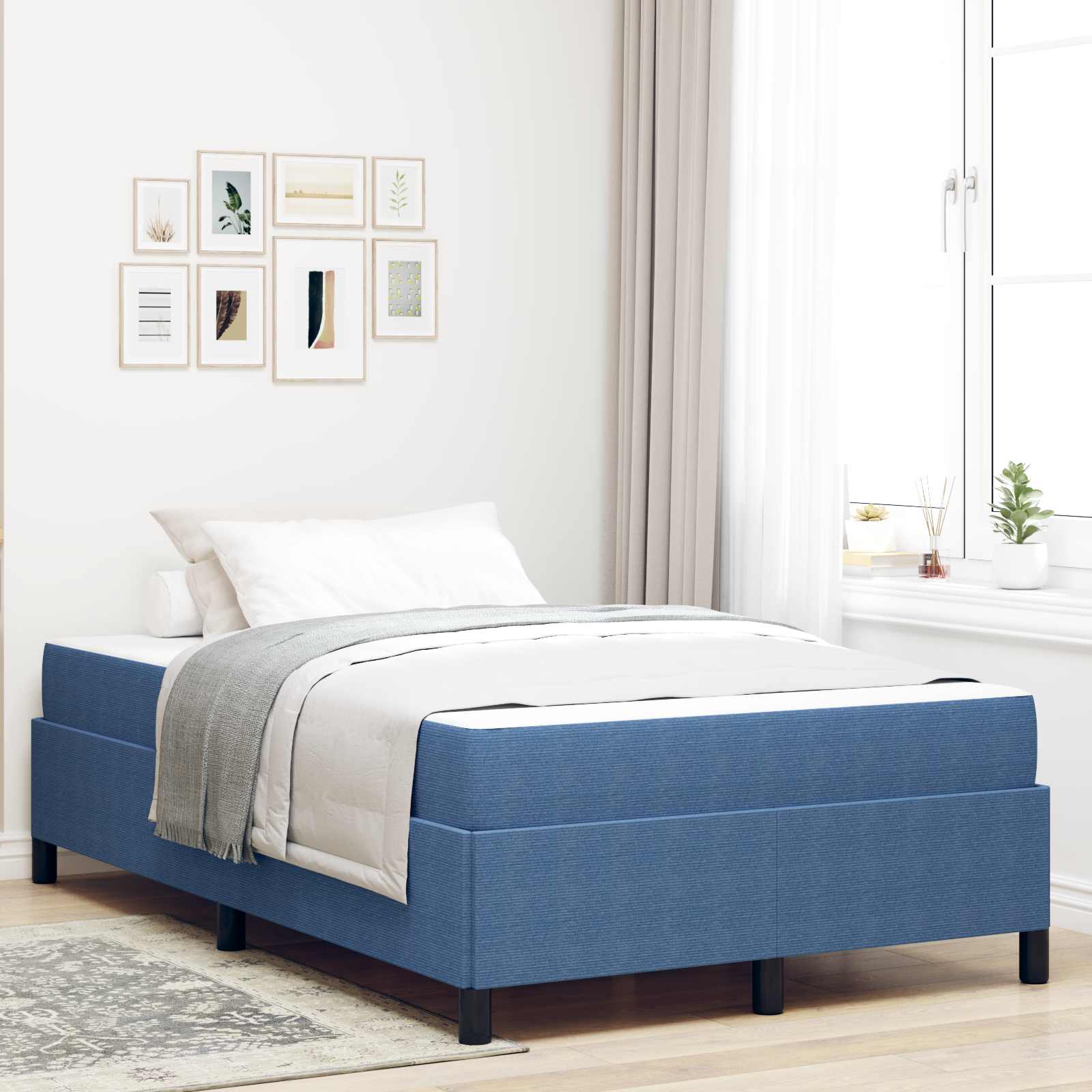 Struttura del letto con materasso Blu 120 x 200 cm Tessuto | homemem39