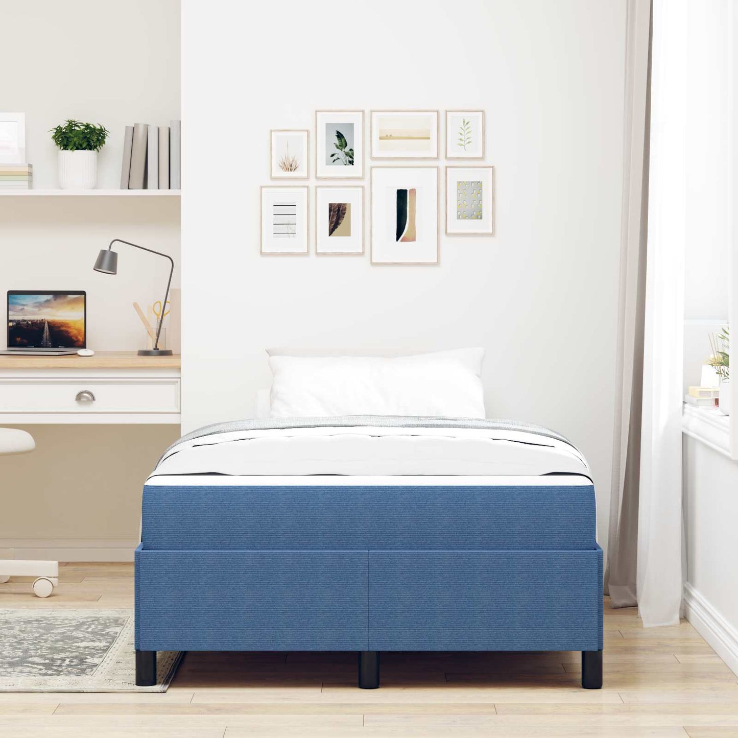 Struttura del letto con materasso Blu 120 x 200 cm Tessuto | homemem39