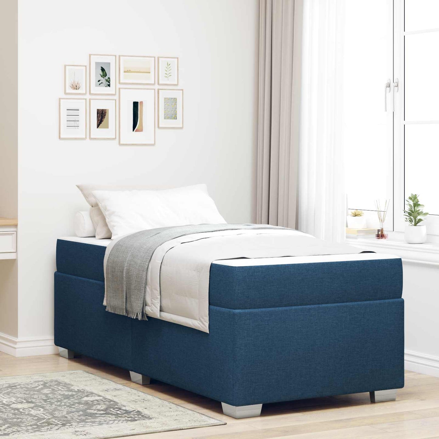 Struttura del letto con materasso Blu 80 x 200 cm Tessuto | homemem39