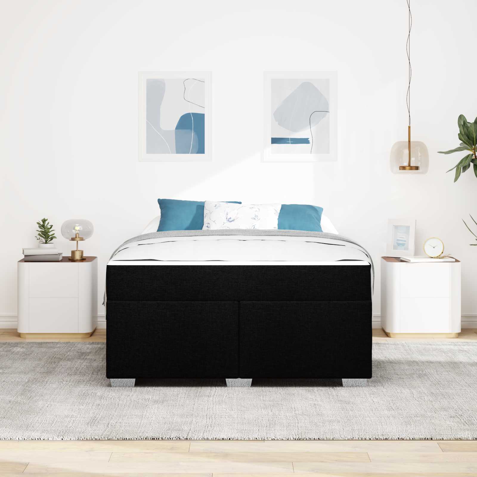 Struttura del letto con materasso Nero 160 x 200 cm Tessuto | homemem39