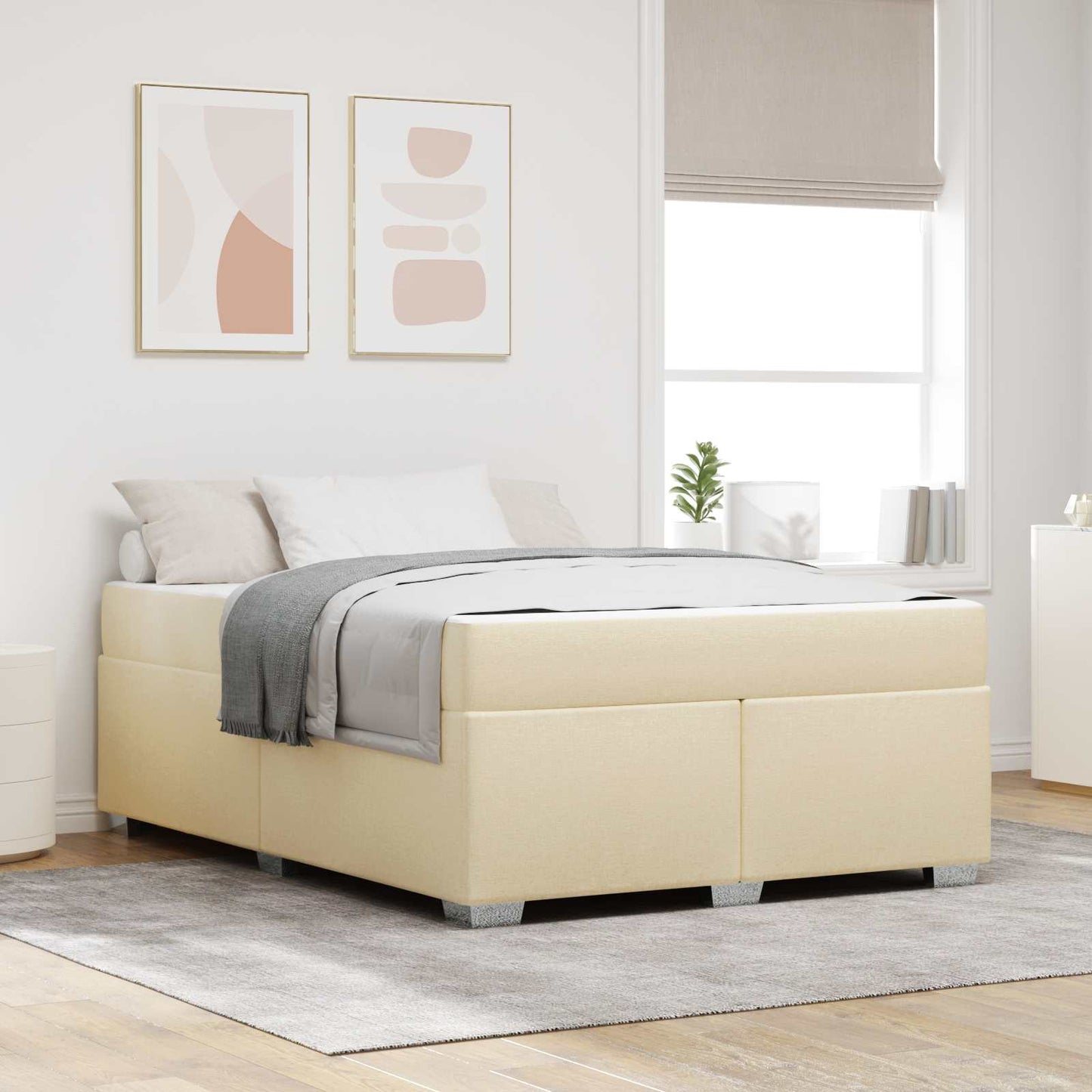 Struttura del letto con materasso Crema 160 x 200 cm Tessuto | homemem39