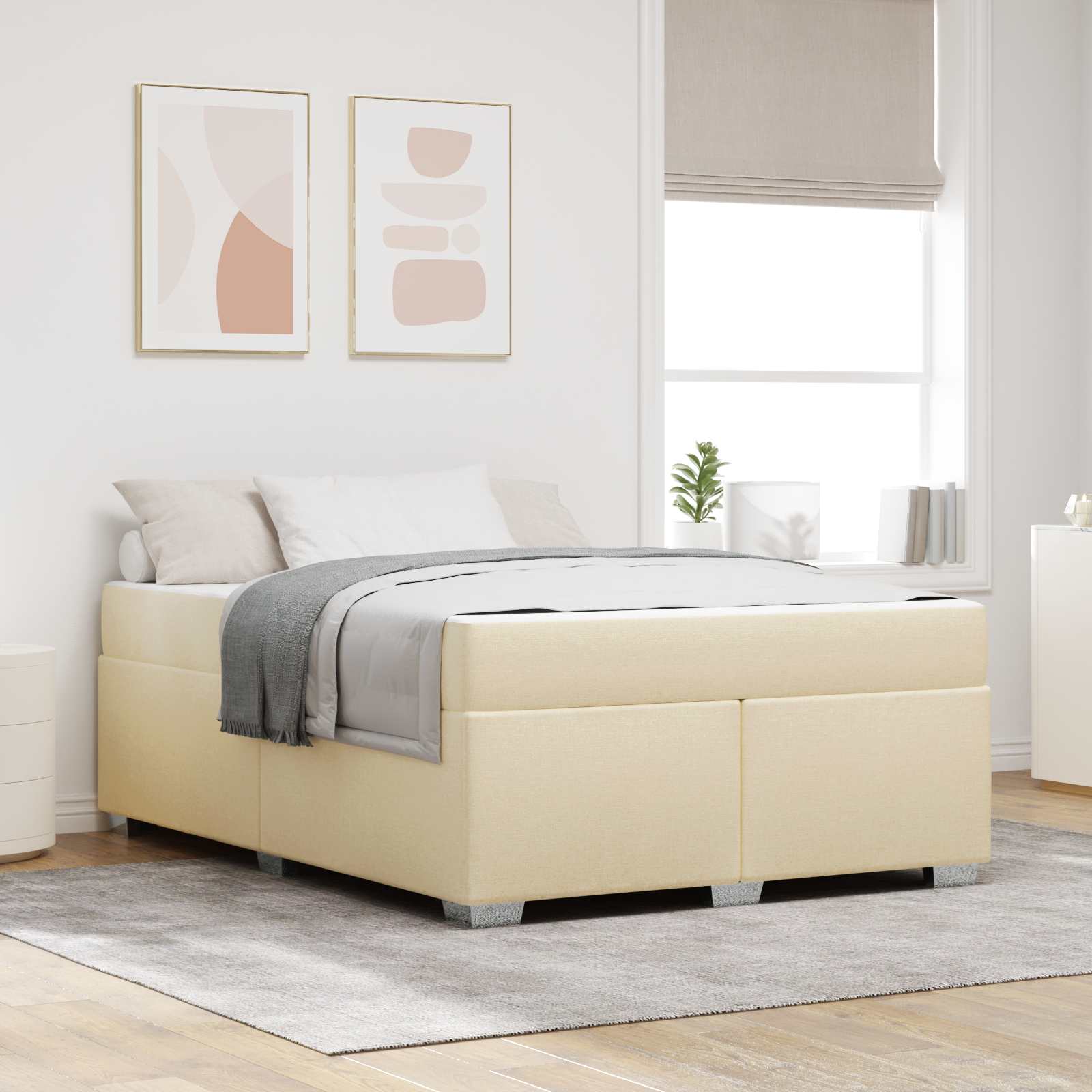 Struttura del letto con materasso Crema 160 x 200 cm Tessuto | homemem39