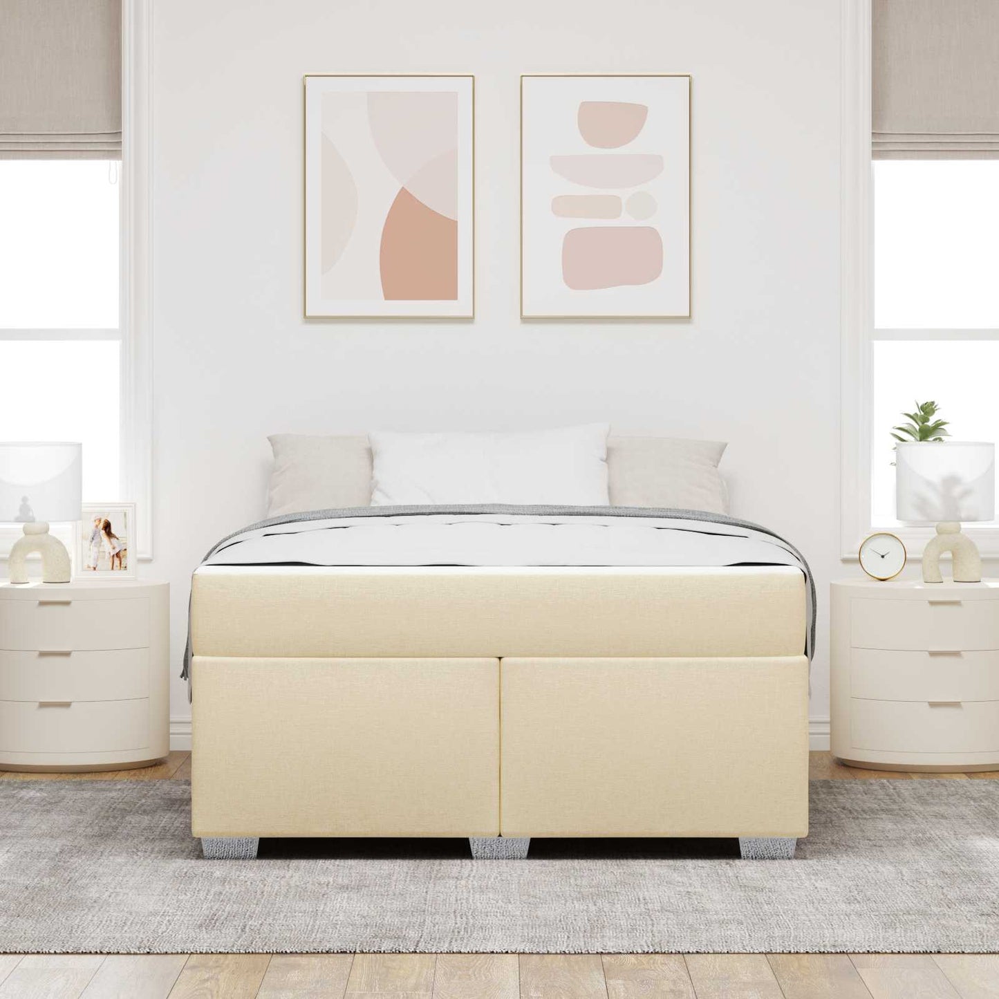 Struttura del letto con materasso Crema 160 x 200 cm Tessuto | homemem39