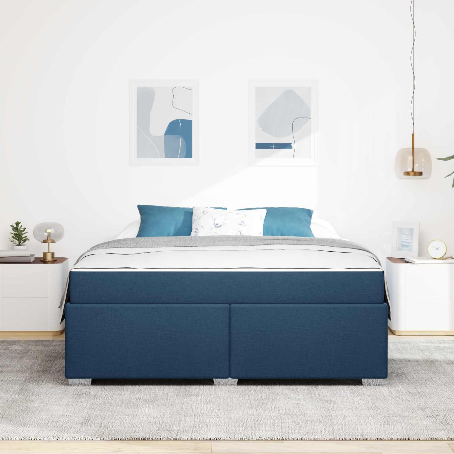 Struttura del letto con materasso Blu 180 x 200 cm Tessuto | homemem39