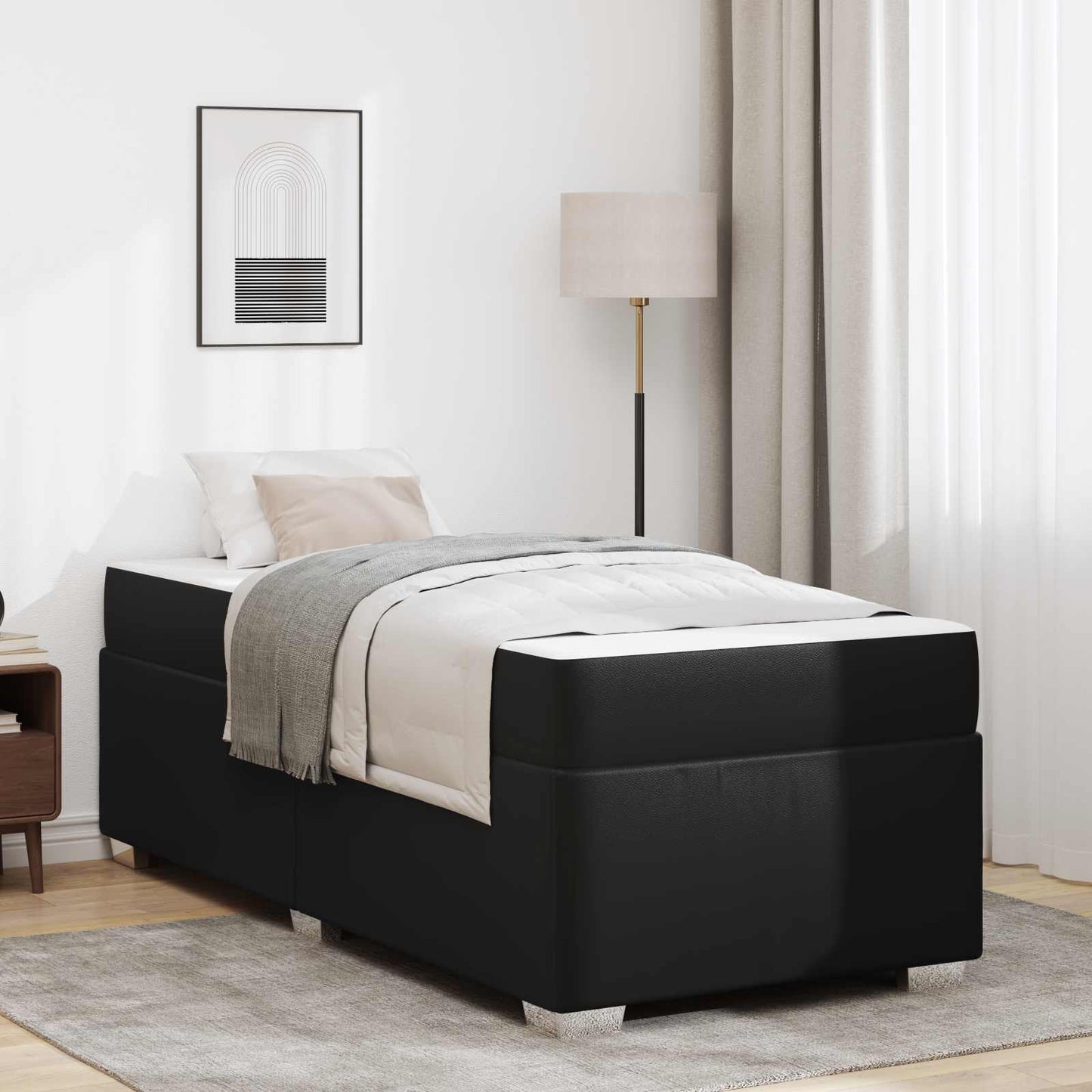 Struttura del letto con materasso Nero 100 x 200 cm Tessuto | homemem39