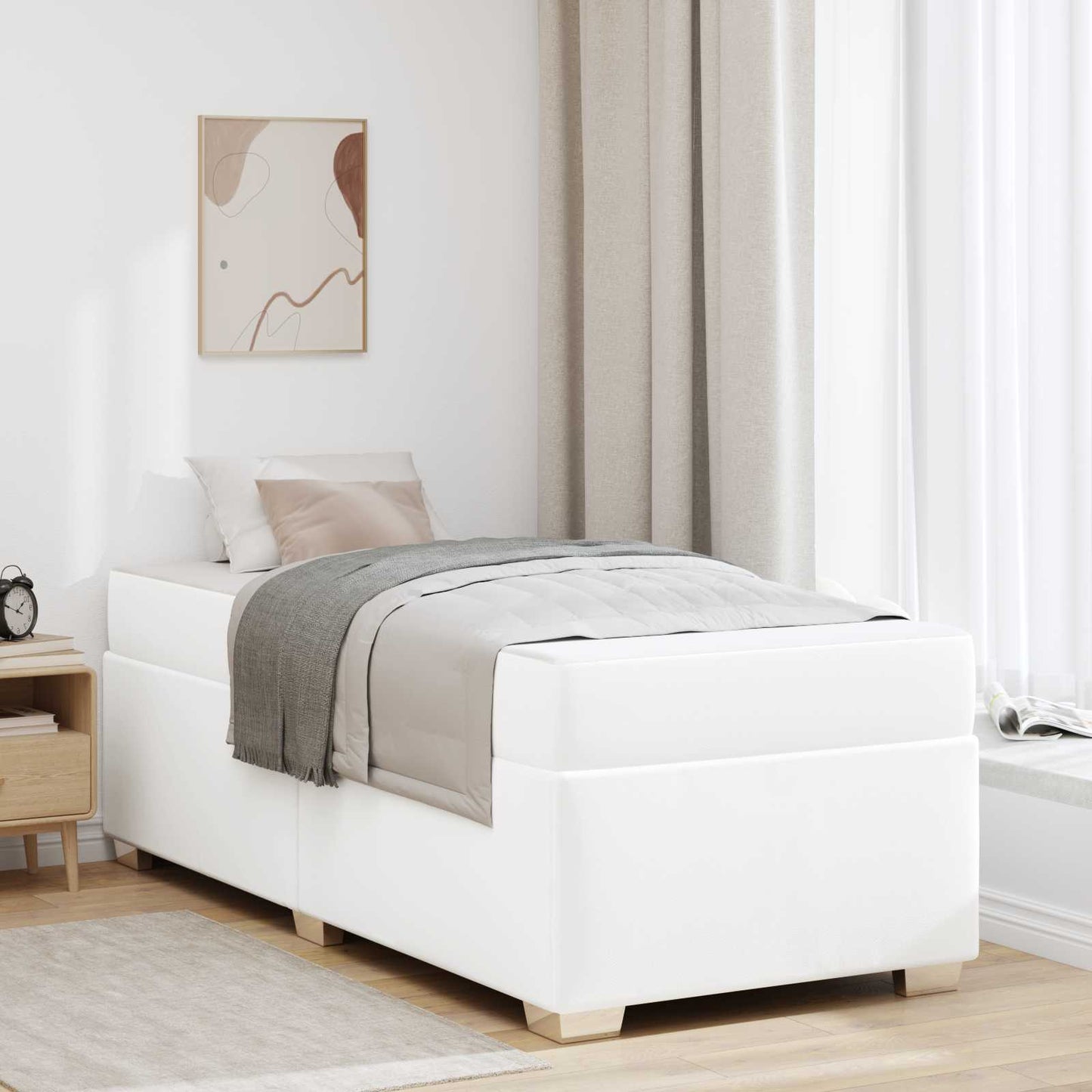 Struttura del letto con materasso Bianco 100 x 200 cm Tessuto | homemem39