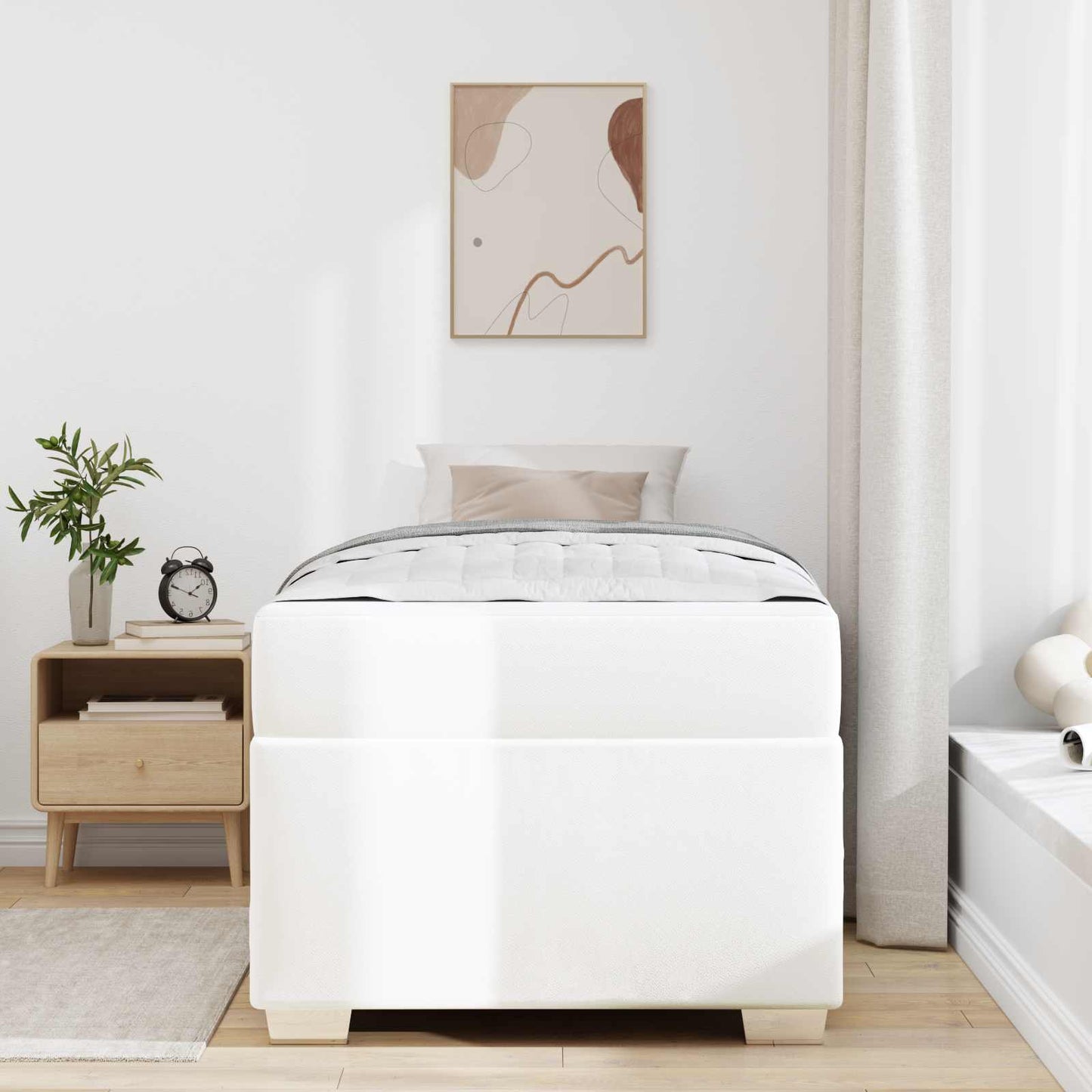 Struttura del letto con materasso Bianco 100 x 200 cm Tessuto | homemem39