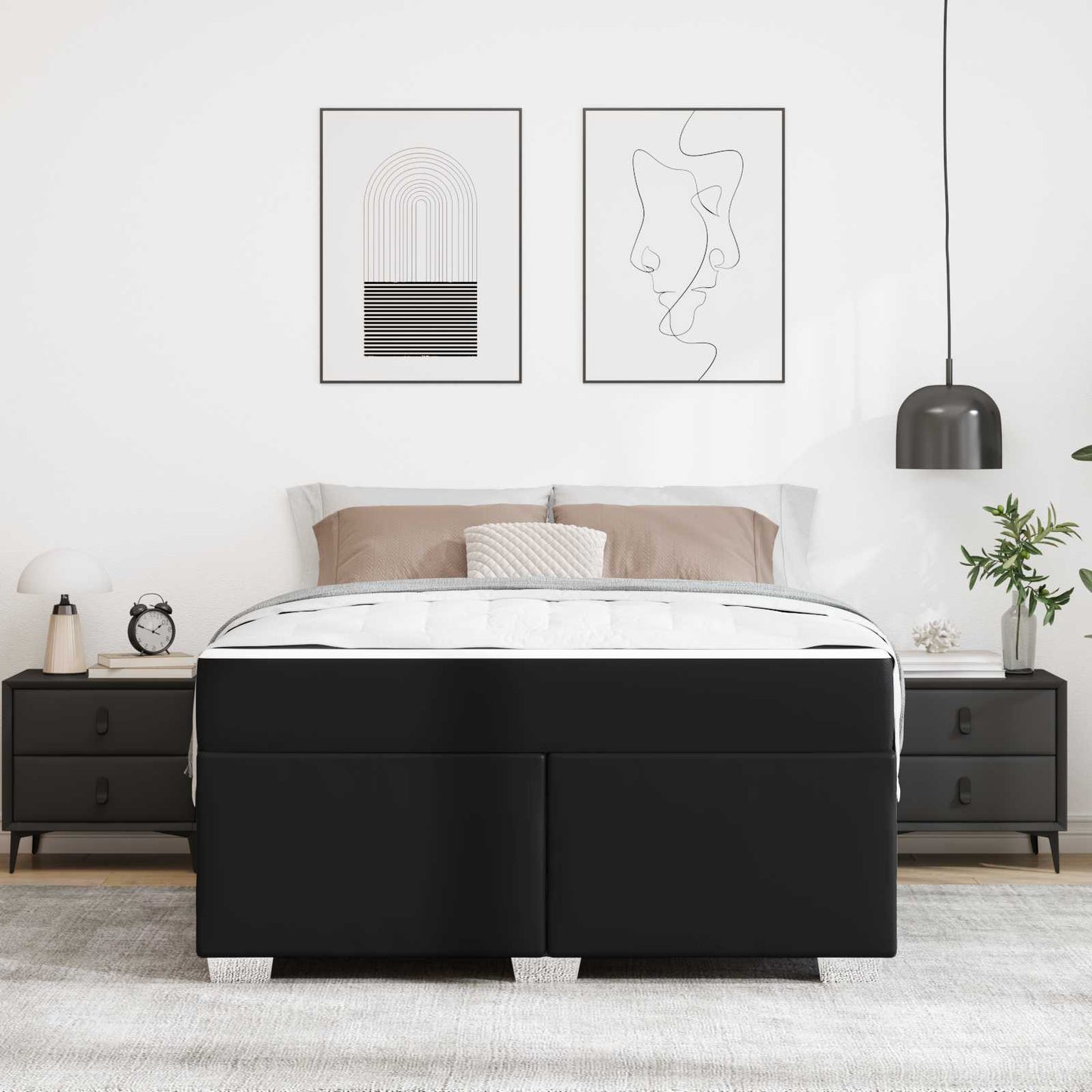 Struttura del letto con materasso Nero 160 x 200 cm Tessuto | homemem39