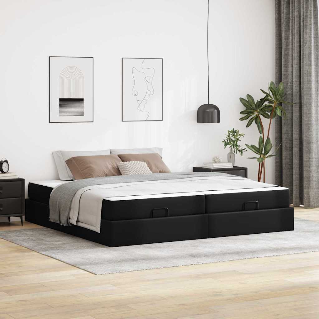 Struttura letto con materasso Nero 200 x 200 cm Pelle sintetica