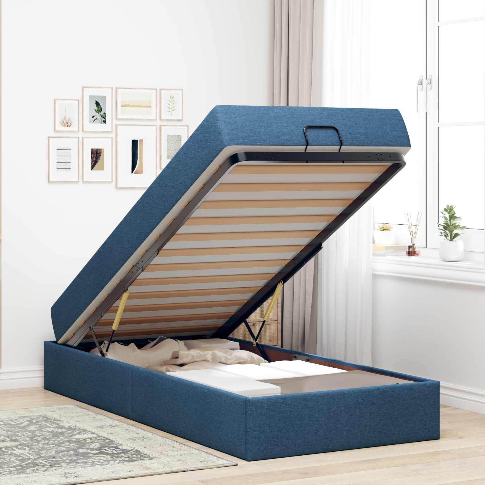 Struttura letto con materasso 2 pcs Blu Tessuto | homemem39
