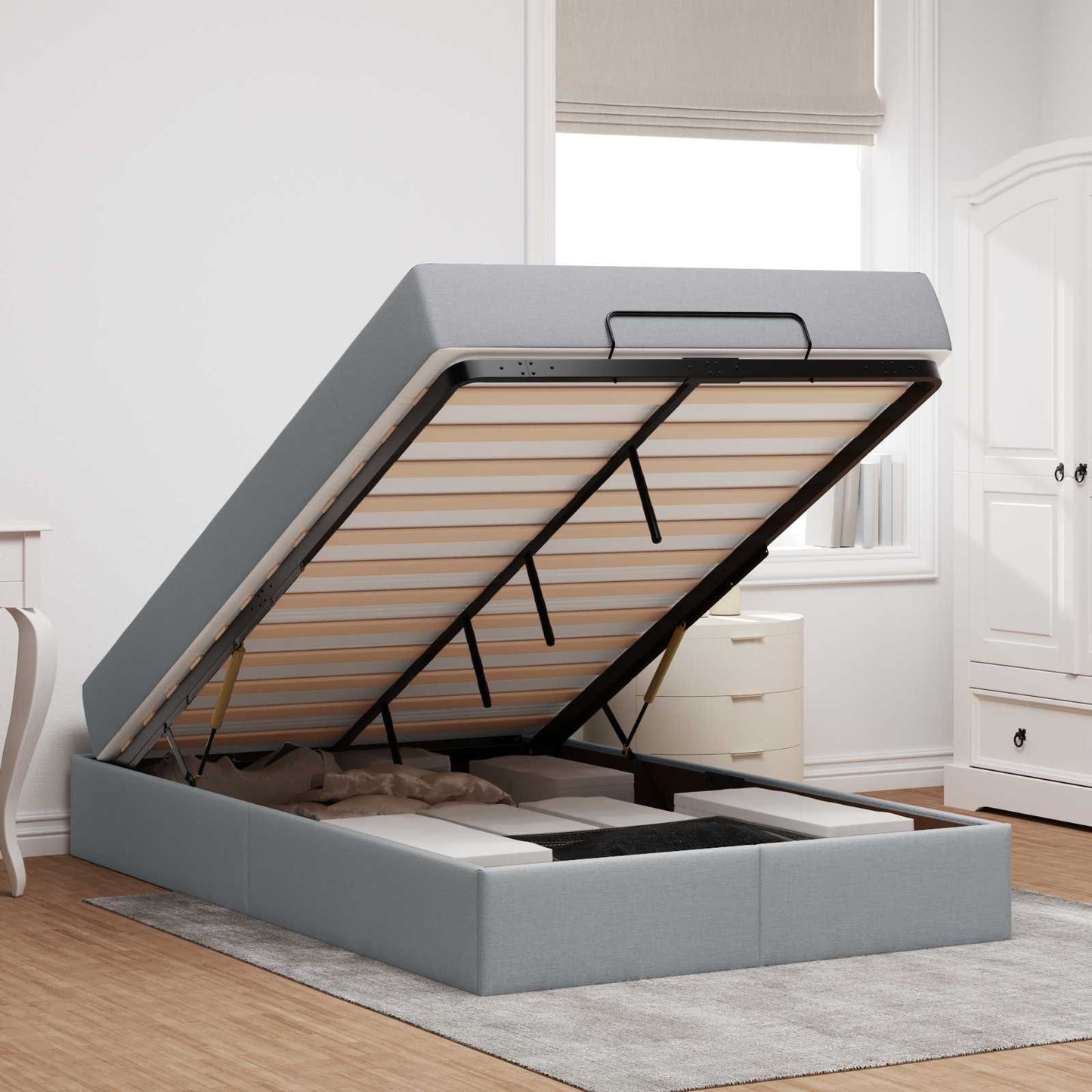 Struttura letto con materasso 2 pcs Grigio chiaro Tessuto | homemem39
