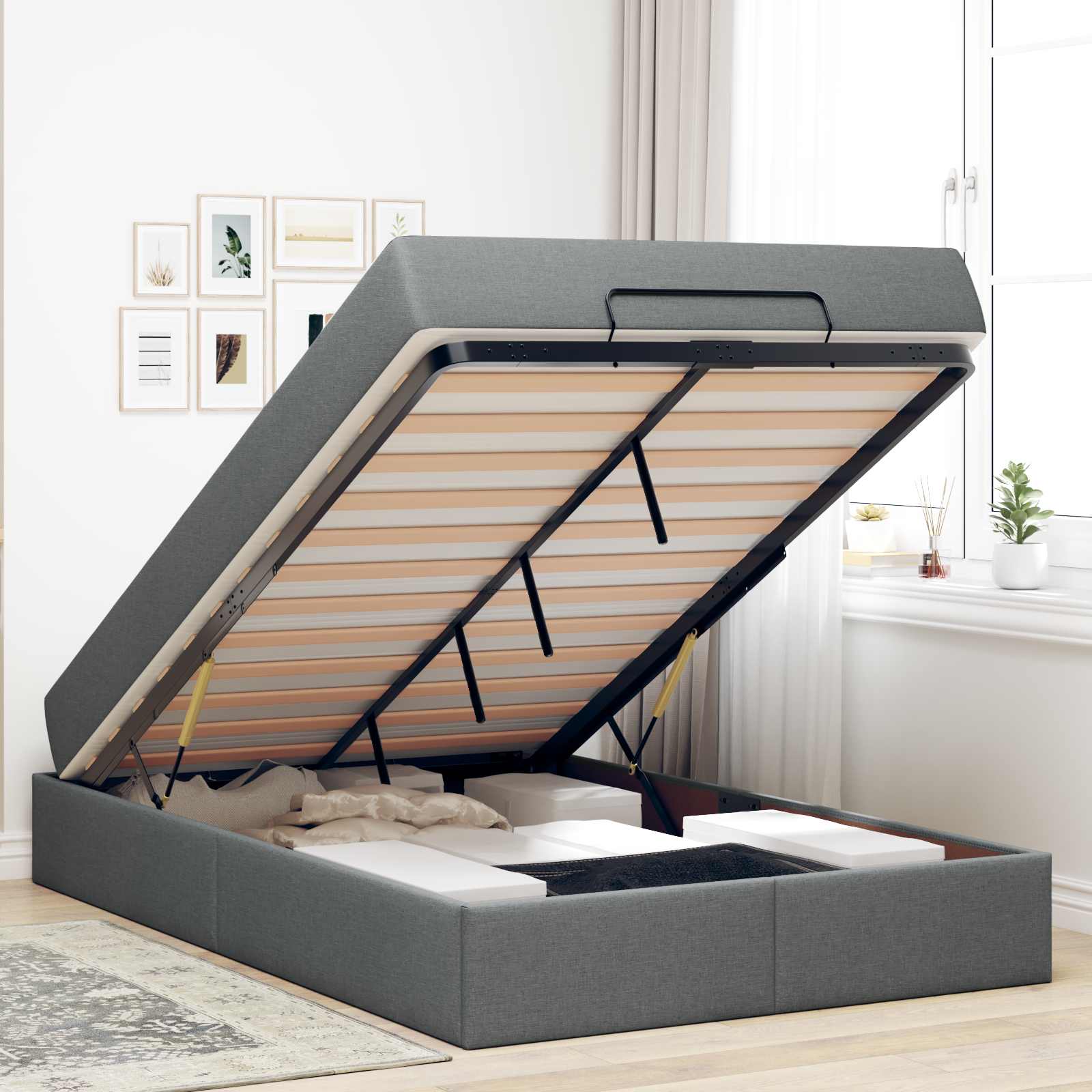 Struttura letto con materasso 2 pcs Grigio Sfumato Tessuto | homemem39