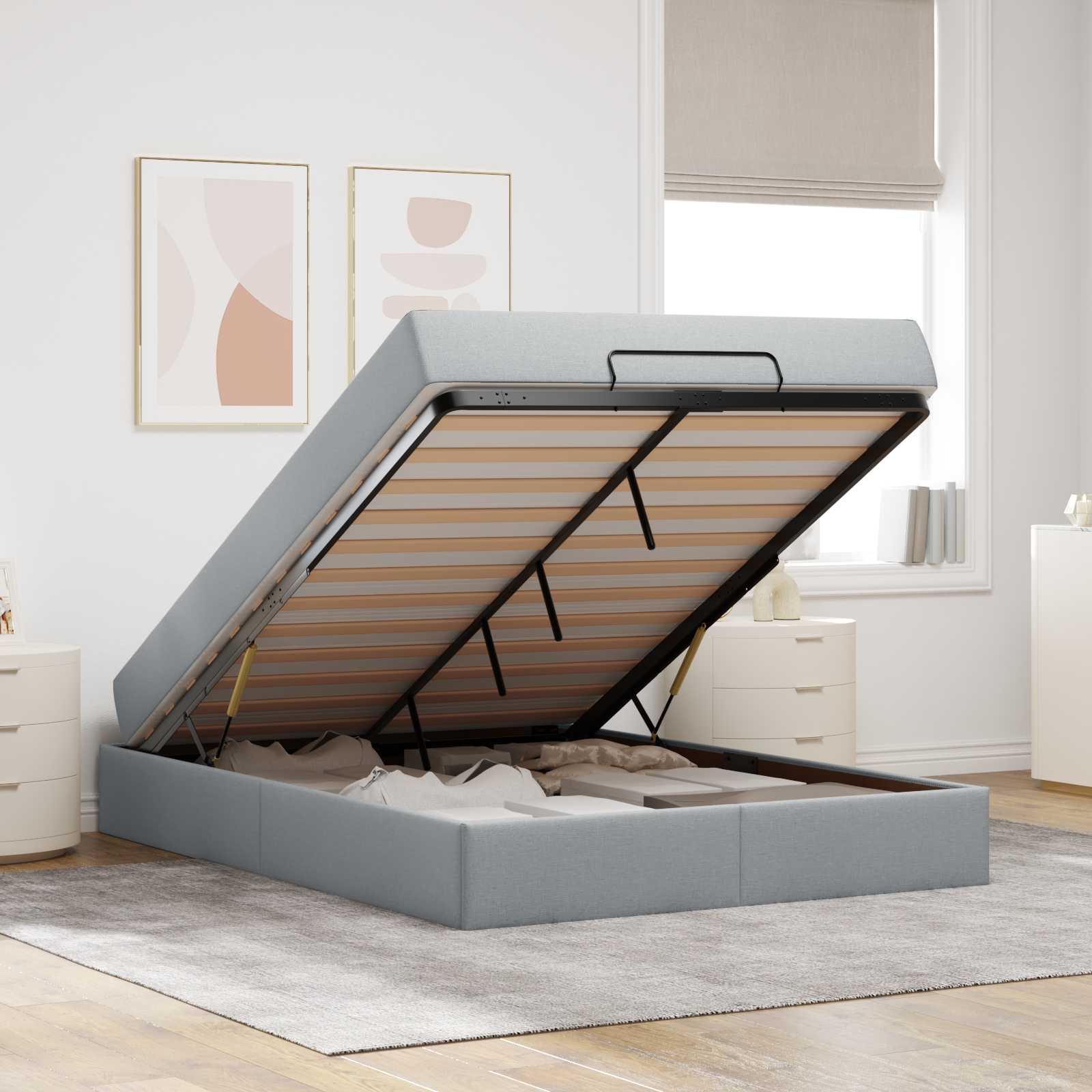 Struttura letto con materasso 2 pcs Grigio chiaro Tessuto | homemem39